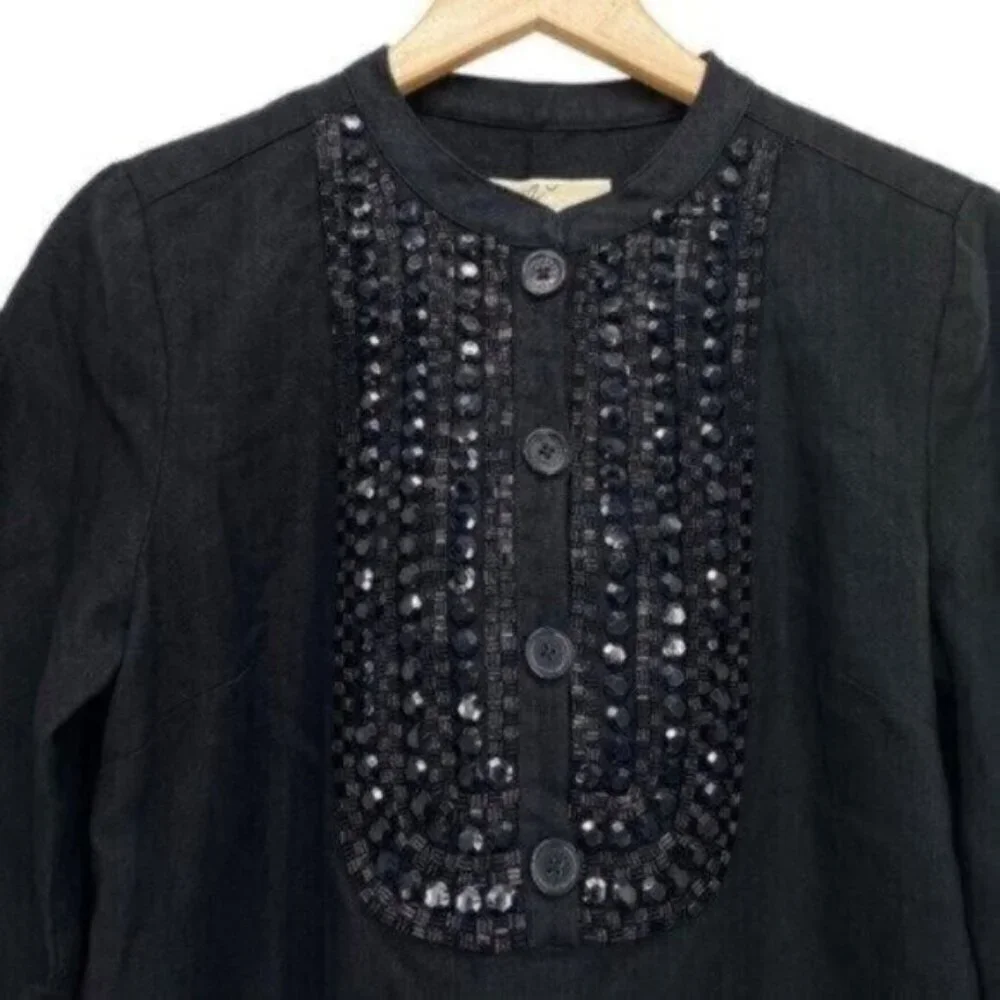 Michael Kors Womens Linen Black Beaded Dress